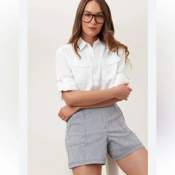 New Trina Turk Dearest Olive Striped Linen Blend Shorts - Sz 4 - Picture 4 of 14